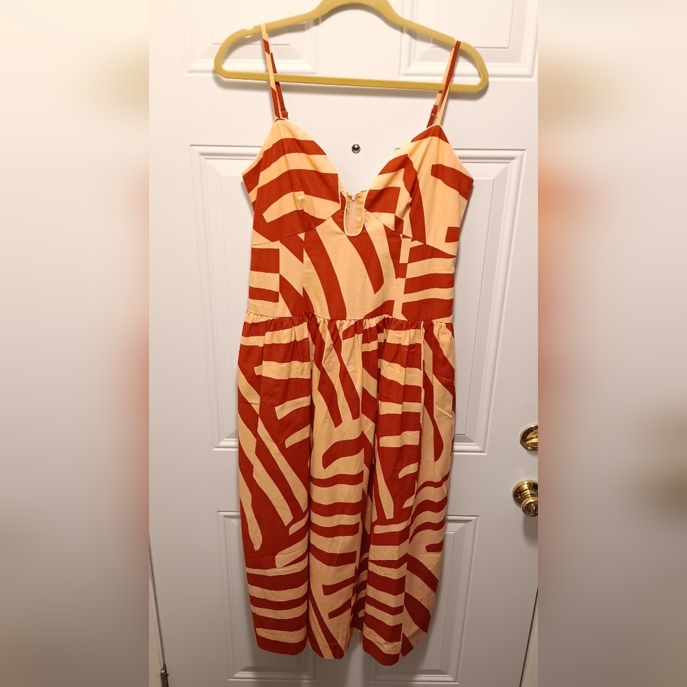 Mon Renn| *Missing* Hook Surreal Midi Dress 100% Cotton Abstract Print US M  Tag - Picture 2 of 13